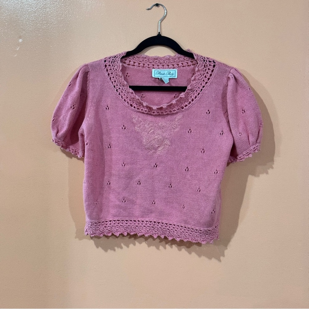 PRIVATE PARTY Pink Crochet Crop Top